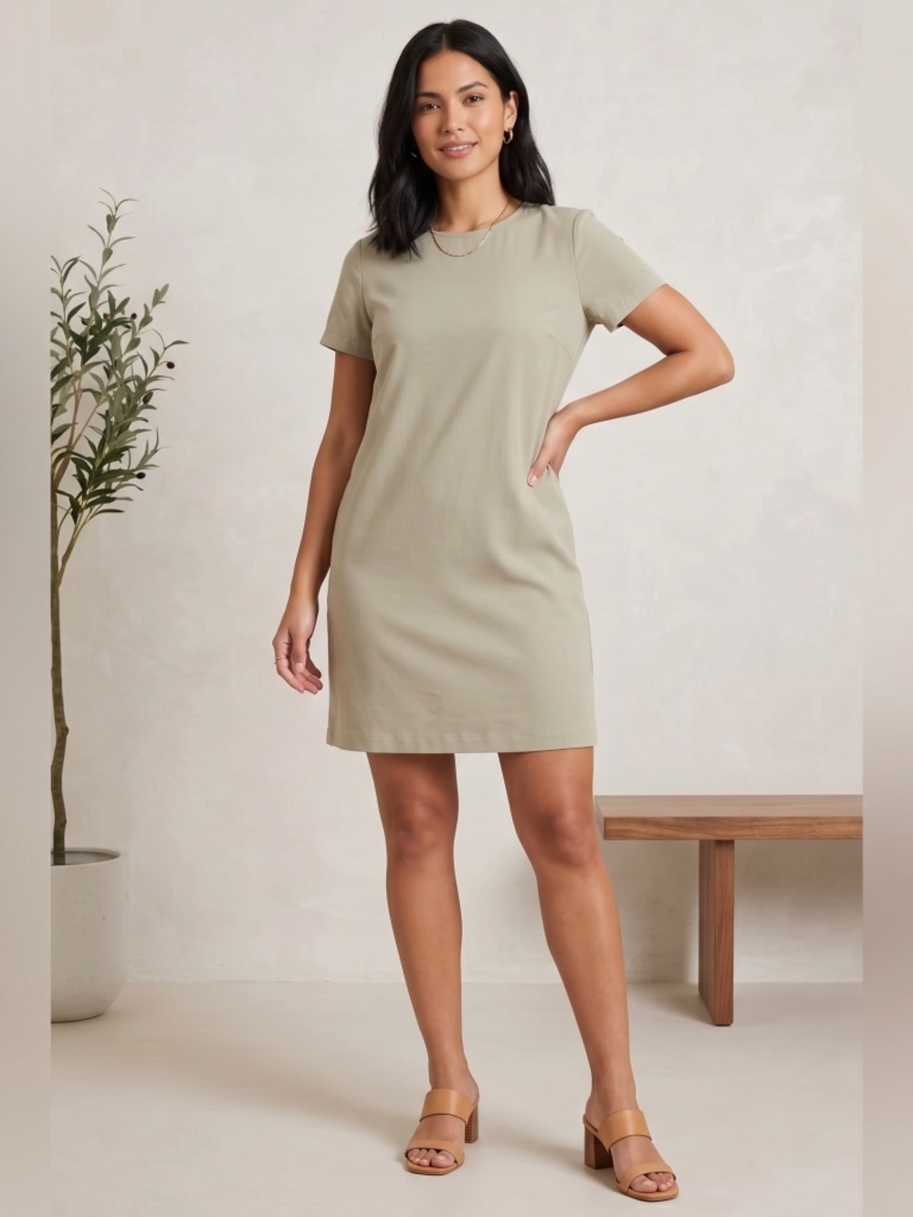 Jenni kayne khaki short sleeve minimalist shirt dress size small